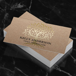 Yoga Instructor Gold Tree Rustic Kraft Business Card