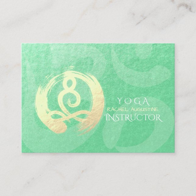Yoga Instructor Green Gold Meditation Pose ZEN OM Appointment Card (Front)