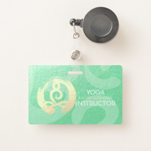 Yoga Instructor Green Gold Meditation Pose ZEN OM Badge