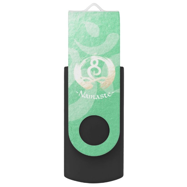 Yoga Instructor Green Gold Meditation Pose ZEN OM Flash Drive (Front Vertical)
