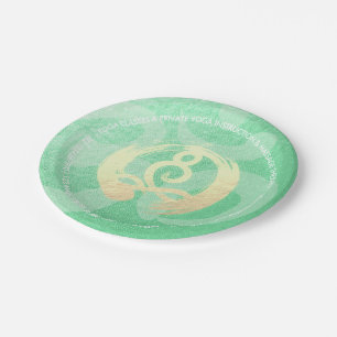 Yoga Instructor Green Gold Meditation Pose ZEN OM Paper Plates