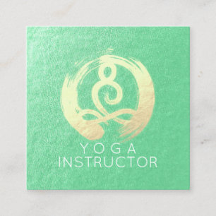 Yoga Instructor Green Gold Meditation Pose ZEN OM Square Business Card