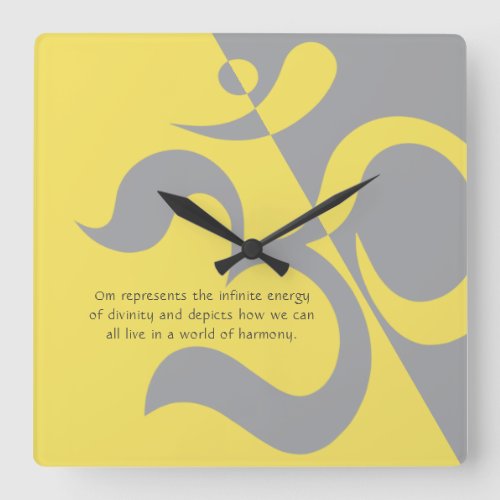 Yoga Instructor Illuminating Yellow Gray OM Quotes Square Wall Clock