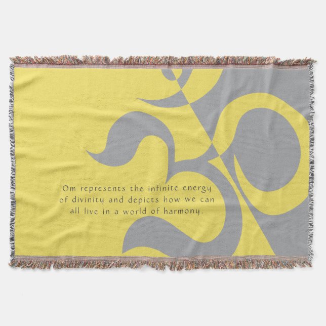 Yoga Instructor Illuminating Yellow Gray OM Quotes Throw Blanket (Front)