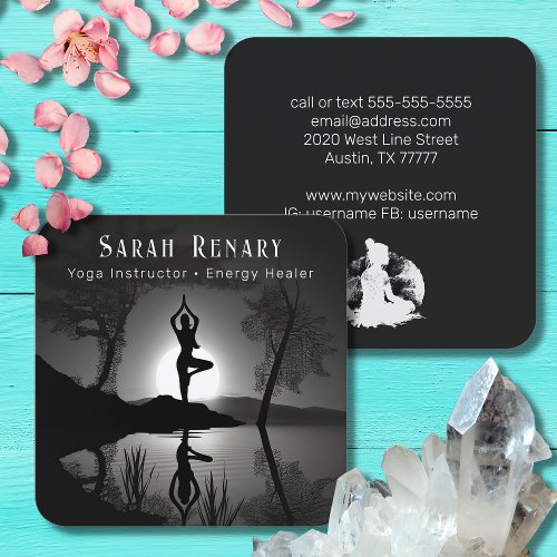 Yoga Instructor in Tree Pose Square Business Card