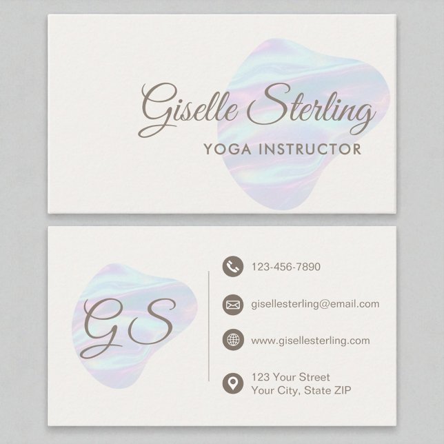 Yoga Instructor Iridescent Pearl Opal Abstract Business Card (Creator Uploaded)