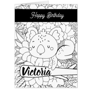 Yoga Instructor Koala Birthday Floral Coloring Card