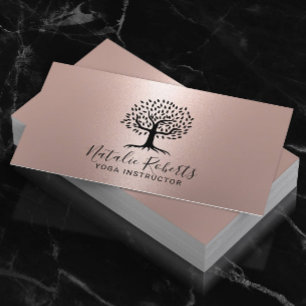 Yoga Instructor Life Coach Tree Logo Rose Gold Business Card