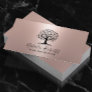 Yoga Instructor Life Coach Tree Logo Rose Gold Business Card