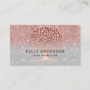Yoga Instructor Life Tree Rose Gold Silver Ombre Business Card
