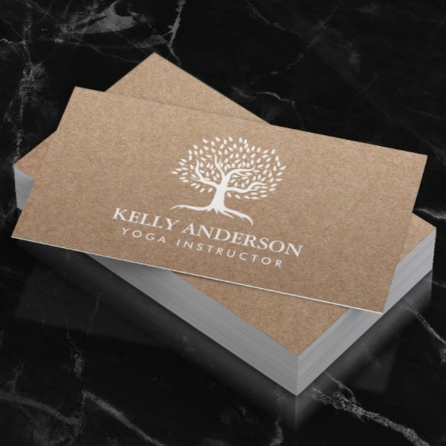 Yoga Instructor Life Tree Rustic Kraft Business Card (Creator Uploaded)
