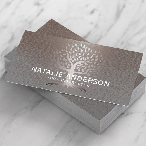 Yoga Instructor Life Tree Vintage Copper Metallic Business Card