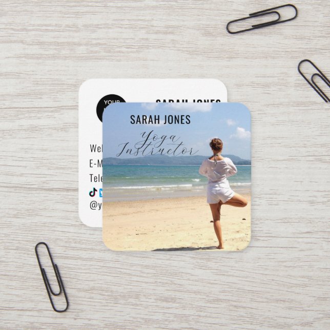 Yoga Instructor Logo Influencer Social Media  Square Business Card (Front/Back In Situ)