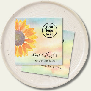 Yoga Instructor Logo Sunflower Watercolor Square Business Card