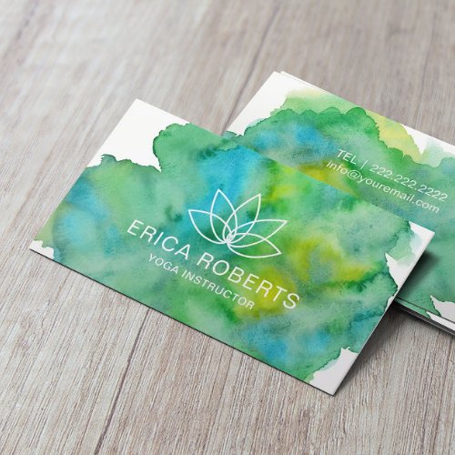 Yoga Instructor Lotus Floral Logo Watercolor Business Card