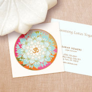 Yoga Instructor Lotus Flower And Om Symbol Square Business Card at Zazzle