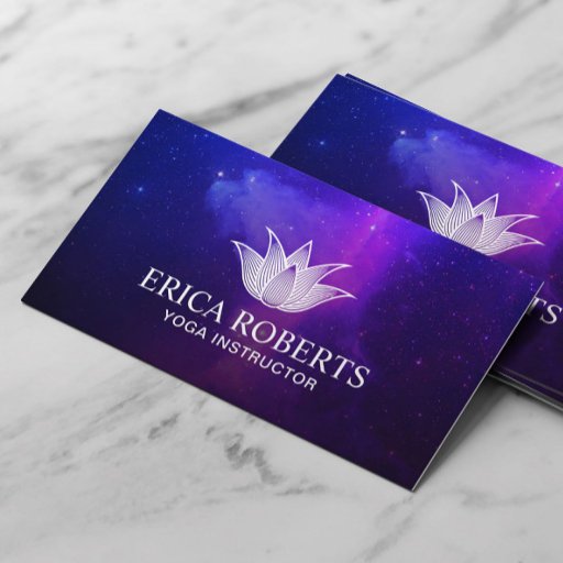 Customizable Yoga Instructor Lotus Flower Elegant Galaxy Business Card