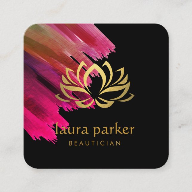 Yoga Instructor Lotus Flower Gold Art Holistic Square Business Card (Front)