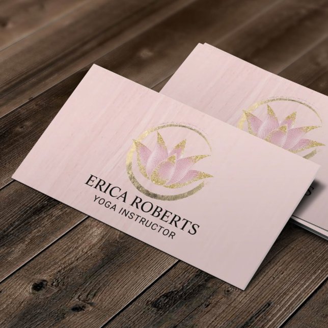Yoga Instructor Lotus Flower Gold Reiki Zen Circle Business Card (Creator Uploaded)