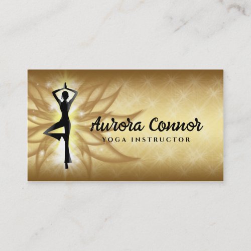 Yoga Instructor Lotus Flower Healthy Life Gold Business Card