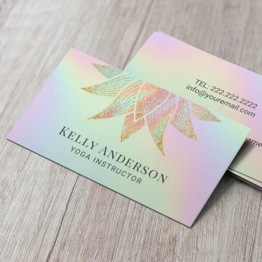 Customizable Yoga Instructor Lotus Flower Holographic Pastel Business Card