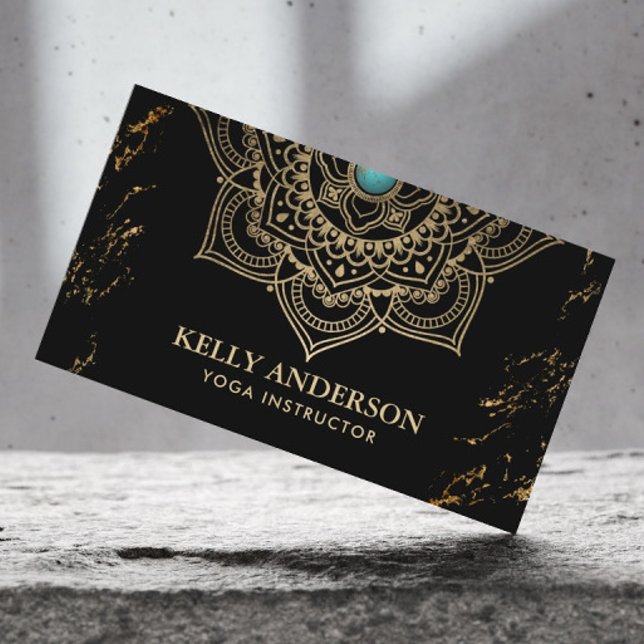 Yoga Instructor Lotus Flower Mandala Black & Gold Business Card (Creator Uploaded)