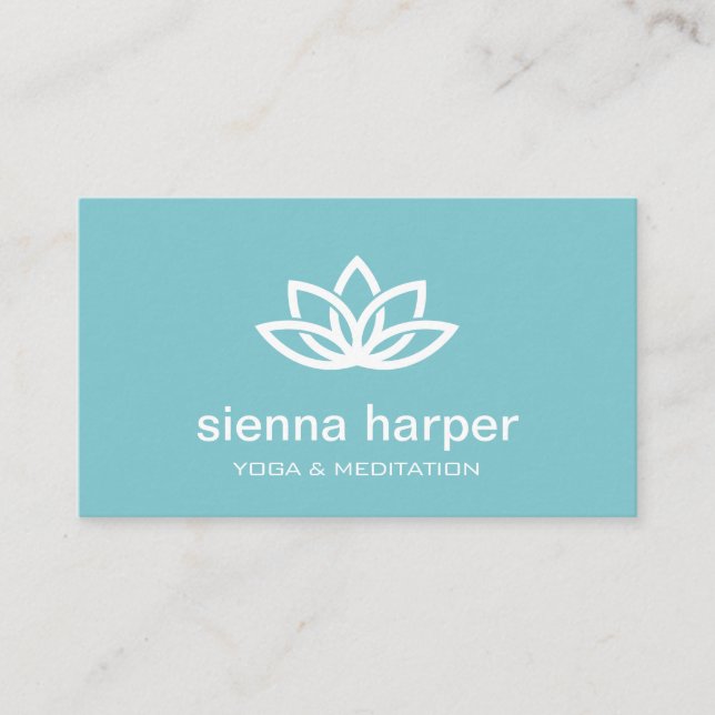 Yoga Instructor Lotus Flower Teal Business Card (Front)