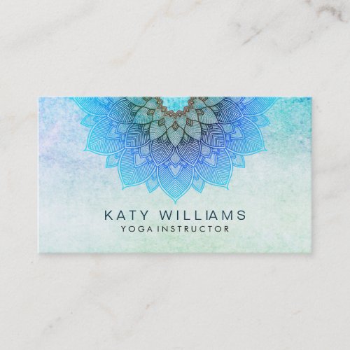 Yoga Instructor Lotus Flower Watercolor Teal Business Card