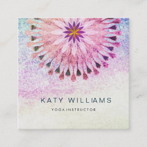 Yoga Instructor Lotus Flower Watercolor Vintage Square Business Card