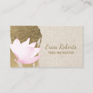 Yoga Instructor Lotus Gold Stroke Elegant Linen Business Card