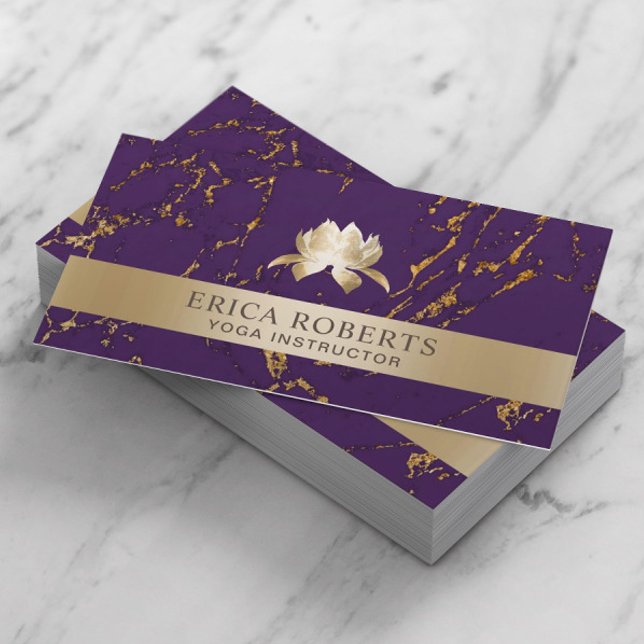 Yoga Instructor Lotus Logo Modern Purple & Gold Business Card (Creator Uploaded)