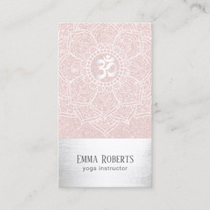 Yoga Instructor Lotus Mandala Blush Pink & Silver Business Card