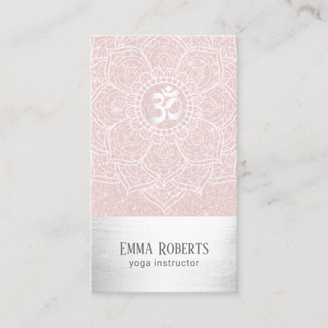 Yoga Instructor Lotus Mandala Blush Pink & Silver Business Card (Front)