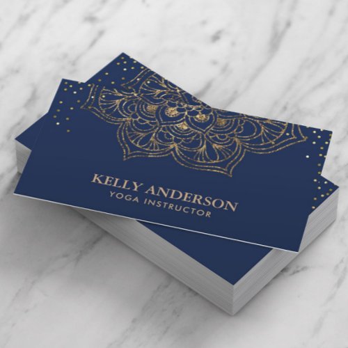 Yoga Instructor Lotus Mandala Elegant Navy &amp; Gold Business Card