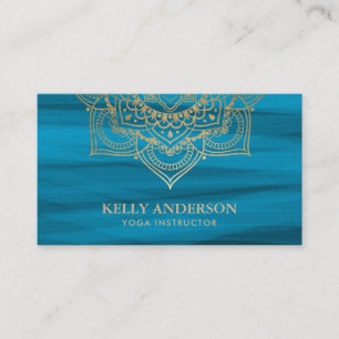 Yoga Instructor Lotus Mandala Turquoise & Gold Business Card