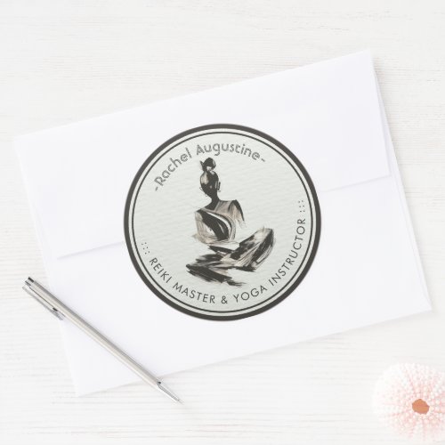 Yoga Instructor Lotus Meditation Pose Brushstrokes Classic Round Sticker