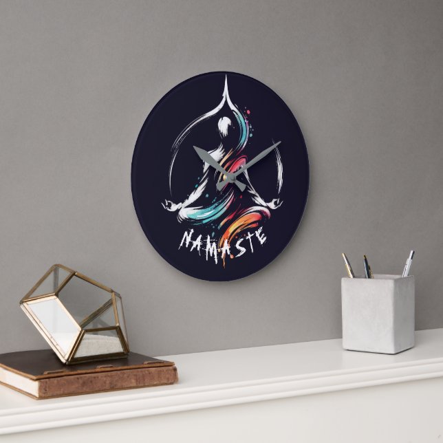 Yoga Instructor Lotus Meditation Pose Brushstrokes Large Clock (Office)