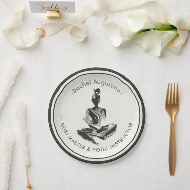 Yoga Instructor Lotus Meditation Pose Brushstrokes Paper Plates (Wedding)