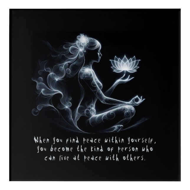 Yoga Instructor Lotus Meditation Pose Glowing Mist Acrylic Print (Front)