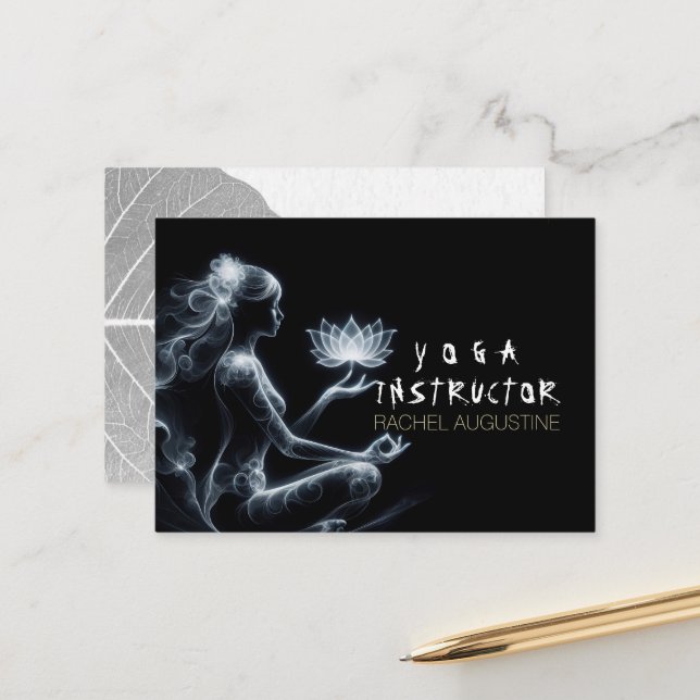 Yoga Instructor Lotus Meditation Pose Glowing Mist Appointment Card (Front/Back In Situ)