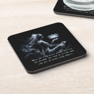 Yoga Instructor Lotus Meditation Pose Glowing Mist Beverage Coaster