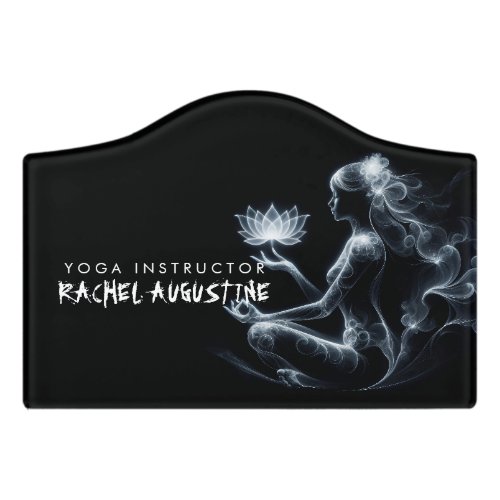 Yoga Instructor Lotus Meditation Pose Glowing Mist Door Sign