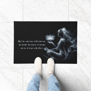 Yoga Instructor Lotus Meditation Pose Glowing Mist Doormat