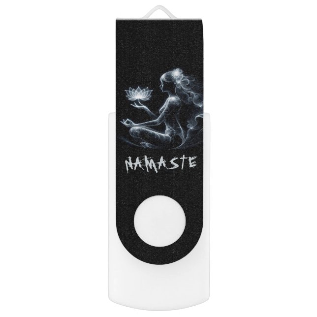 Yoga Instructor Lotus Meditation Pose Glowing Mist Flash Drive (Front Vertical)
