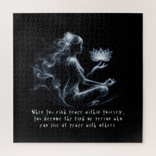 Yoga Instructor Lotus Meditation Pose Glowing Mist Jigsaw Puzzle