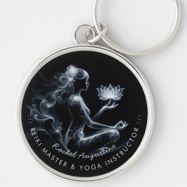 Yoga Instructor Lotus Meditation Pose Glowing Mist Keychain (Front)