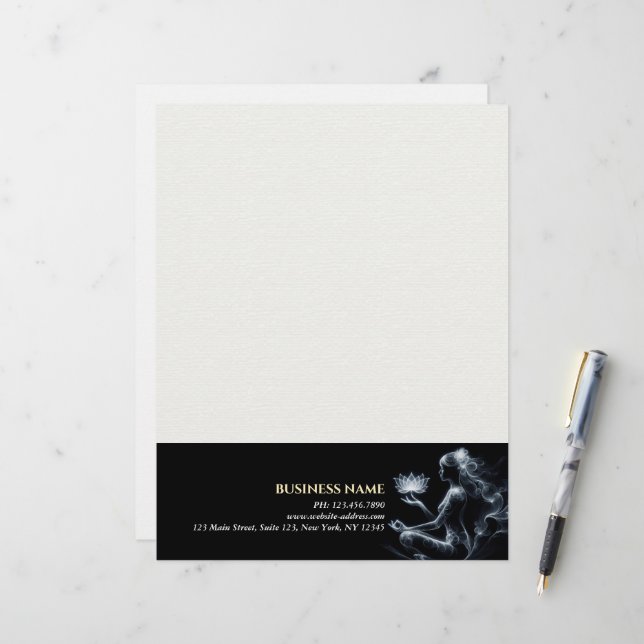 Yoga Instructor Lotus Meditation Pose Glowing Mist Letterhead (Front/Back In Situ)