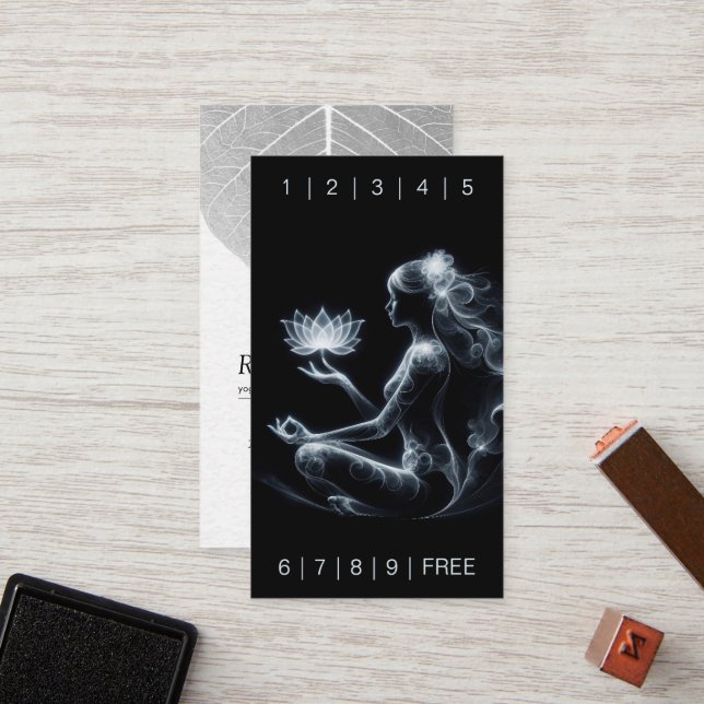 Yoga Instructor Lotus Meditation Pose Glowing Mist Loyalty Card (Front/Back In Situ)