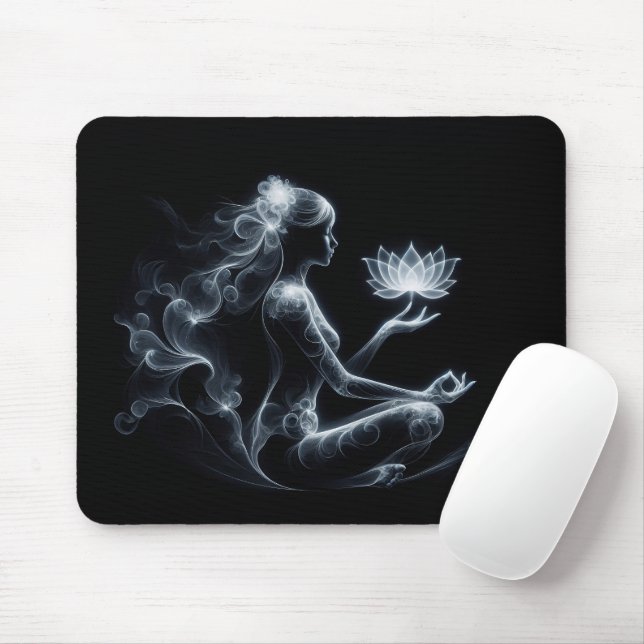 Yoga Instructor Lotus Meditation Pose Glowing Mist Mouse Pad (With Mouse)