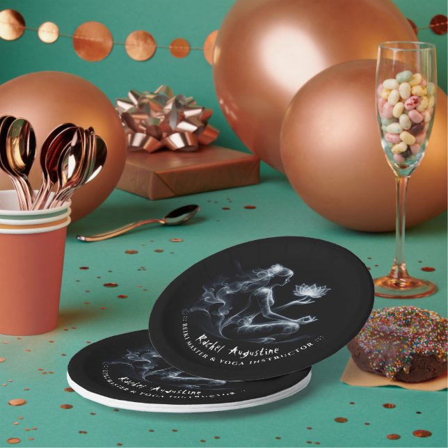 Yoga Instructor Lotus Meditation Pose Glowing Mist Paper Plates (Multi)